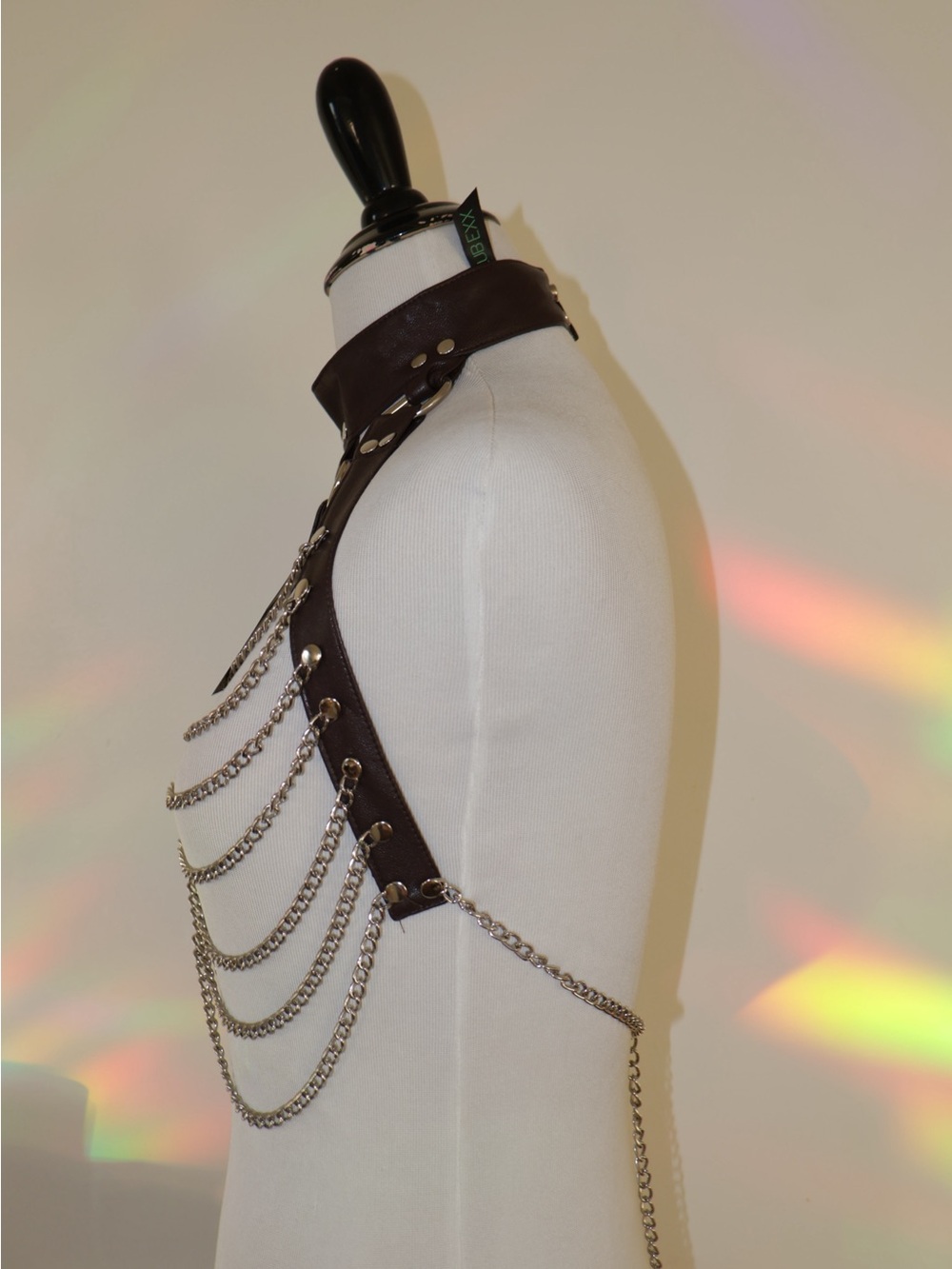 Black Gothic Body Chain Harness brown and silver s/m - Picture 4 of 6